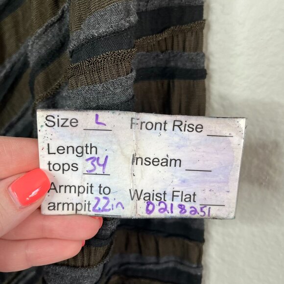 Cut Loose Womens Lagenlook Striped Asymmetrical Brown & Gray Tunic Top Large - Picture 11 of 11